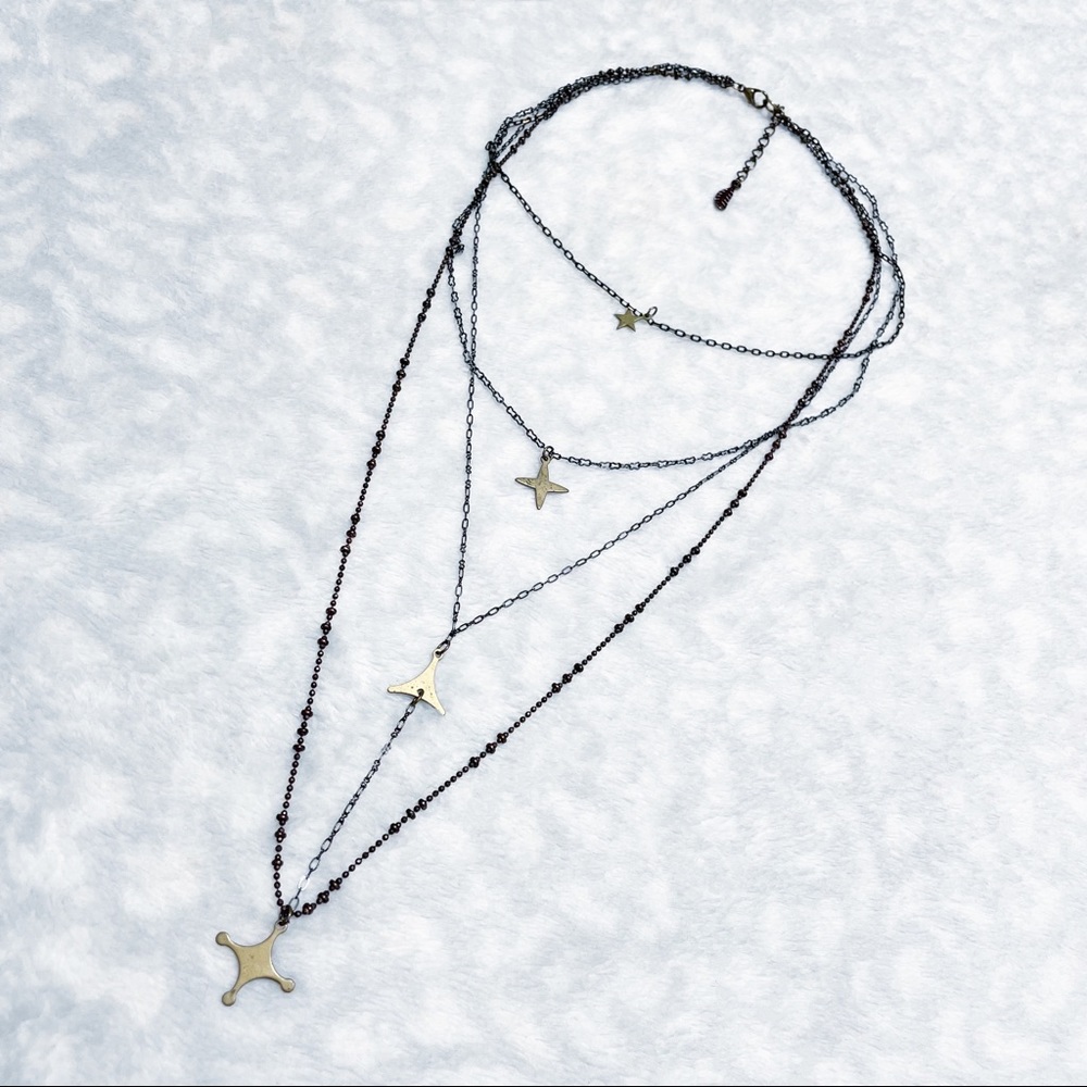 Elf Layer Necklace Star Charm Connected Dainty Multi Chain Distressed Boho